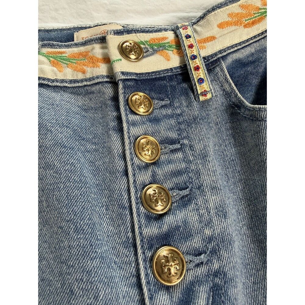 Tory Burch Amy Embroidered Ribbon Flare Jeans Button Fly Light Wash Size 24 EUC - Picture 6 of 15